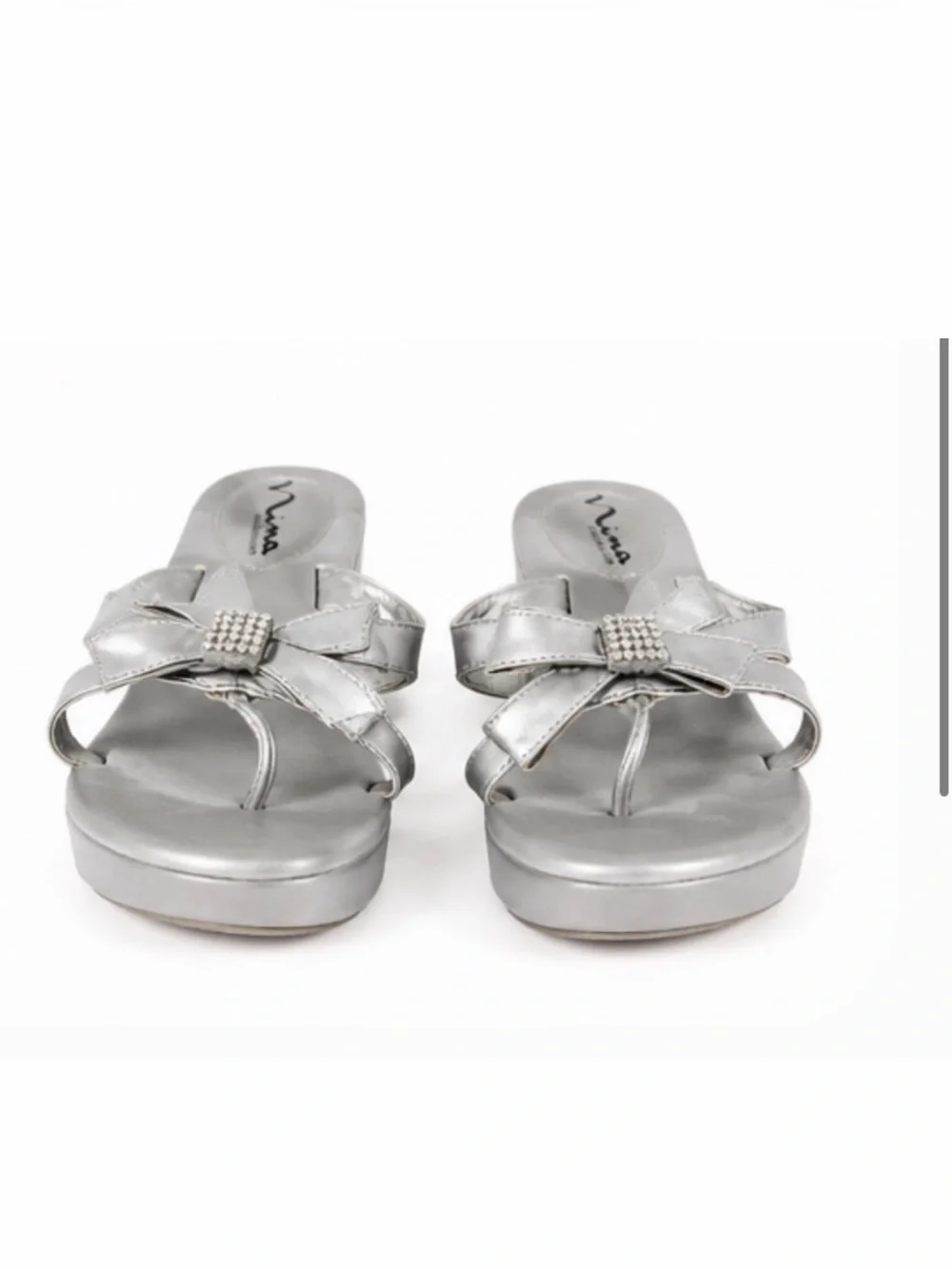 Nina Silver Wedge Thong Sandal with RhinestoneDecorative Bow
